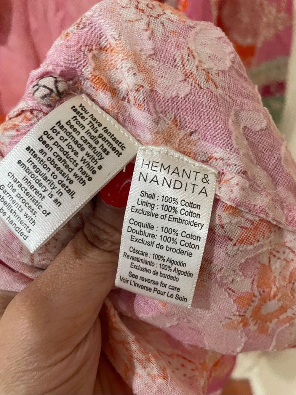 Hemant & Nandita Sidra Embroidered mini dress pink and orange floral print large - Picture 7 of 7
